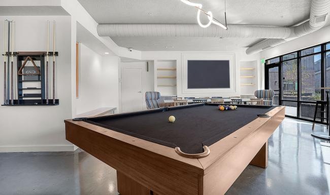 a pool table in a room